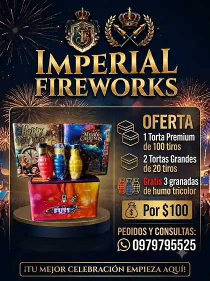 Oferta: torta premium de 100 tiros, 2 tortas de 20 tiros y 3 granadas de humo gratis